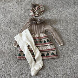 Tommy Bahama Toddler Girls Winter Christmas Sweater Dress w/ tights hat 24m